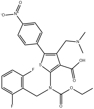 Acido 2-((2,6-difluorobenzil)(etossicarbonil)ammino)-4-((dimetilammino)metil)-5-(4-nitrofenil)tiofene-3-carbossilico