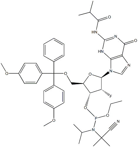5'-O-[Bis(4-metossifenil)fenilmetil]-2'-deossi-2'-fluoro-N-(2-metil-1-ossopropil)guanosina 3'-[2-cianoetil N,N-bis( 1-metiletil)fosforamide]